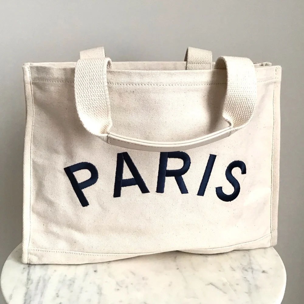 Anthropologie Canvas City Tote Bag Crossbody Satchel Paris New With Tag - Picture 9 of 11